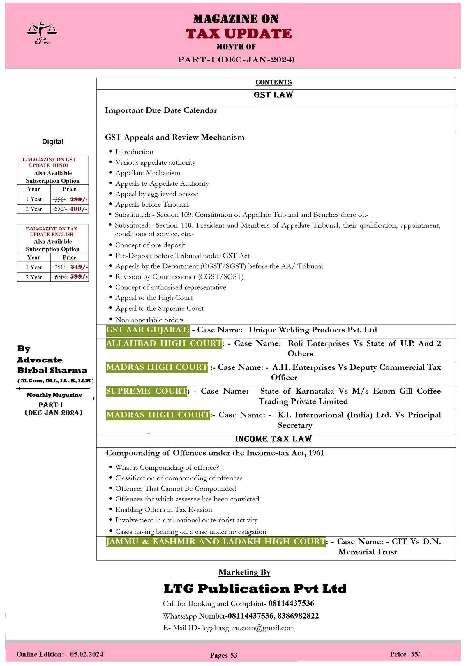 Magazine on Tax Update Part-I Dec-Jan-2024