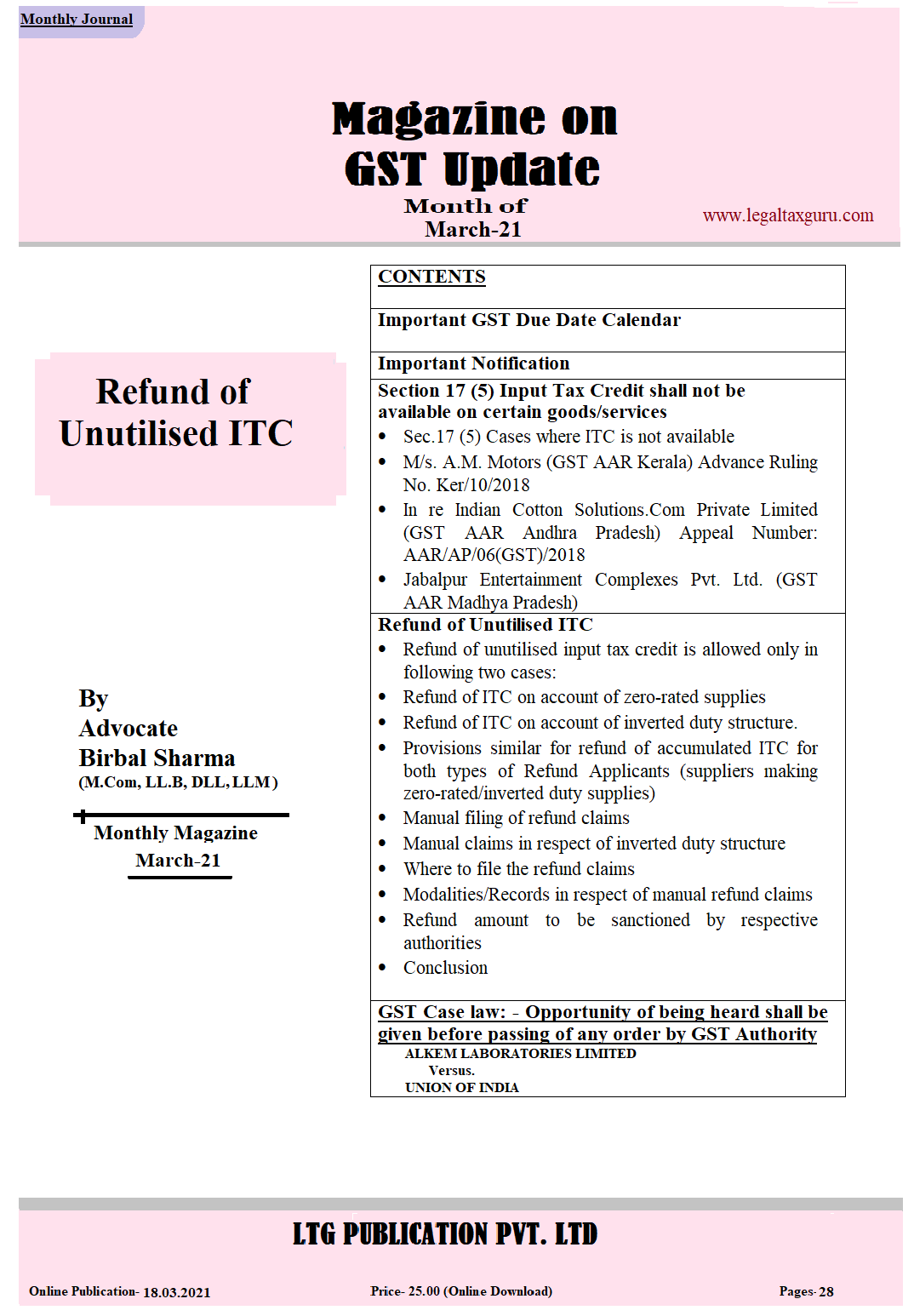 GST UPDATE MONTH OF MARCH 2021 || MAGAZINE ON GST MONTH OF MAR 2021