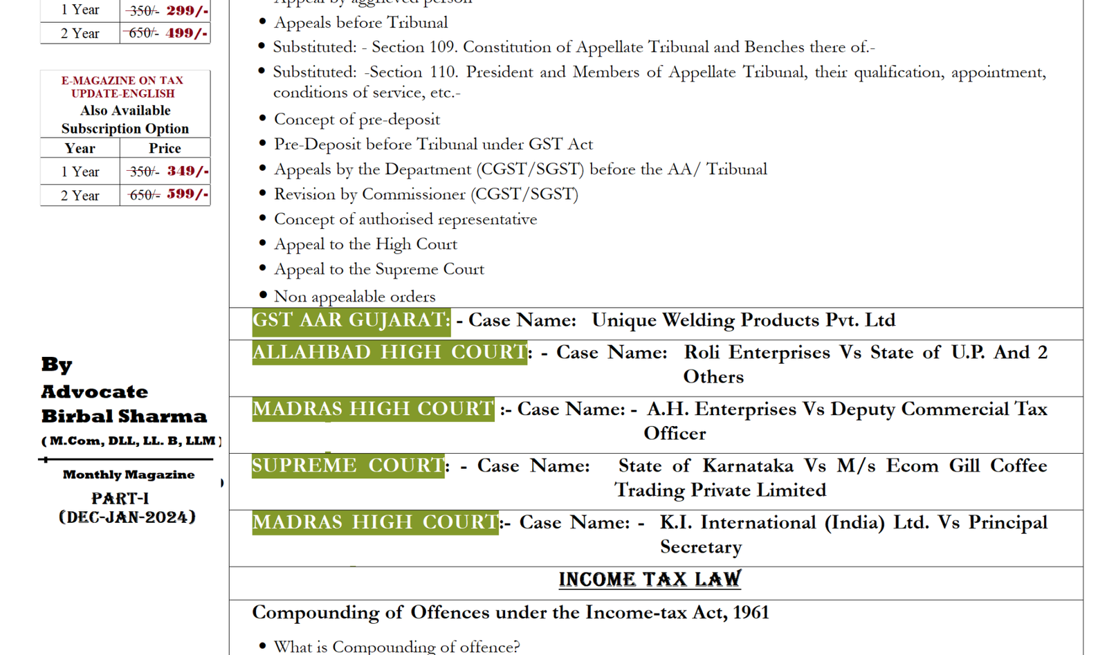 Magazine On Tax Update Part I Dec Jan 2024 Latest Law And Tax   GST Magazine Min 1 Min 1920x1136 